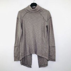 We The People PS Shirt Gray Slub Knit Ribbed Turtleneck Split Back Tunic Top Y31